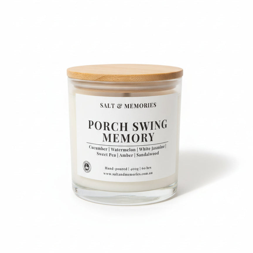 Porch Swing Memory Candle – Floral, Cucumber & Sandalwood 400g | Luxury Coco Soy, Australia