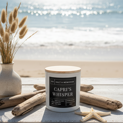 Capri’s Whisper Candle – White Peach, Mandarin & Florals 400g | Luxury Coco Soy, Australia