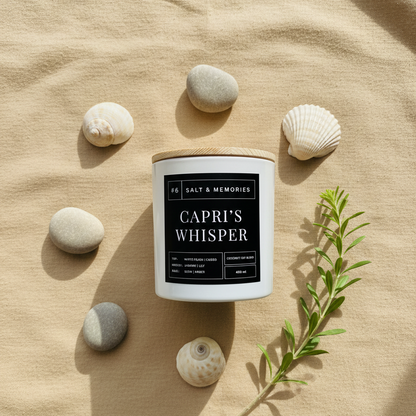 Capri’s Whisper Candle – White Peach, Mandarin & Florals 400g | Luxury Coco Soy, Australia