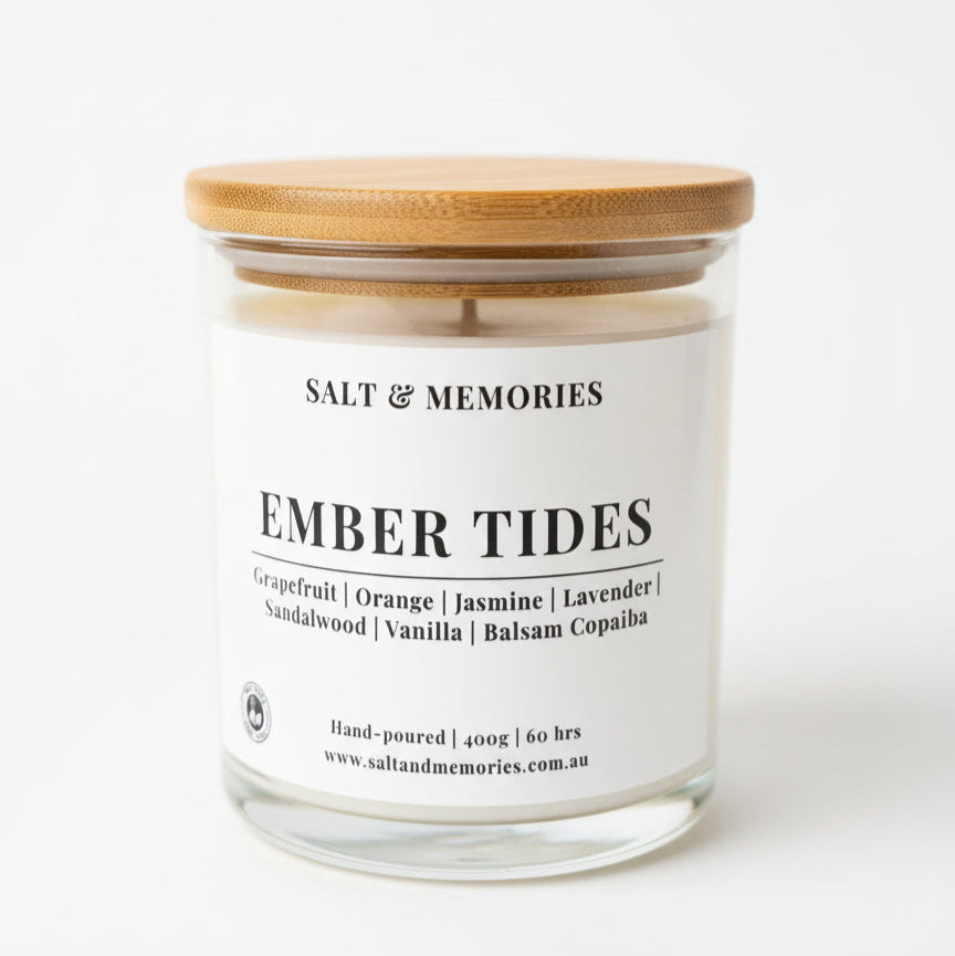 Ember Tides Candle – Citrus, Lavender & Sandalwood 350g | Luxury Coco Soy, Australia