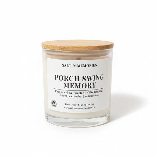 Porch Swing Memory Candle – Floral, Cucumber & Sandalwood 400g | Luxury Coco Soy, Australia