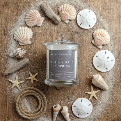 White Sheets In Spring Candle – Gardenia, Jasmine Candle 350g | Luxury Coco Soy, Australia