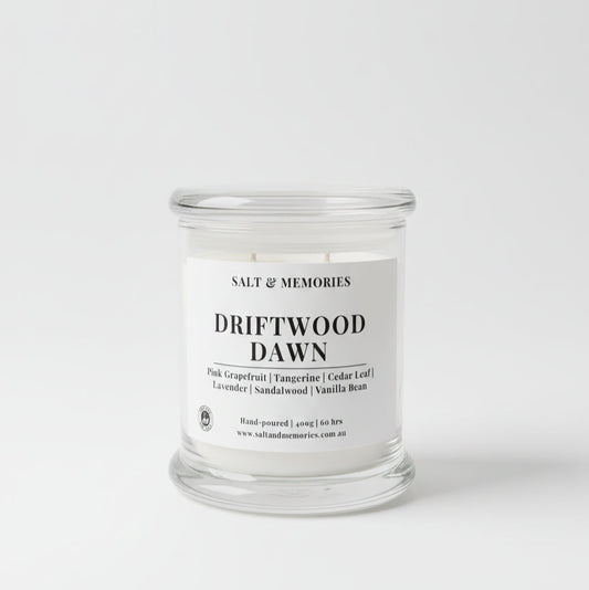 Driftwood Dawn Candle – Tangerine, Vanilla & Sandalwood 350g | Luxury Coco Soy, Australia