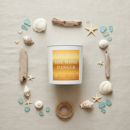 She Wore Danger Candle | Dark Fruit, Vanilla & Sandalwood Scent 400g | Luxury Coconut Soy Candles | Salt & Memories | Australia